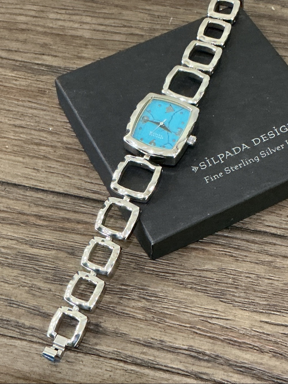 Silpada Stainless Steel Link Bracelet Watch with Turquoise Dial